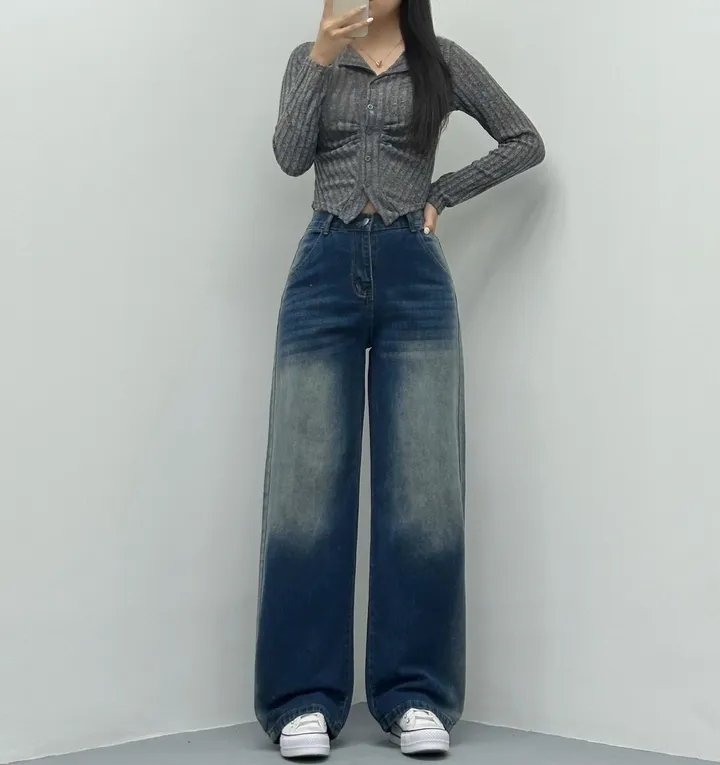 전체당일🚀[리뷰보장/인생바지/뒷밴딩!] 원버튼 사이드 워싱 데님 와이드팬츠 하이웨스트 데님팬츠 청바지 (3Col) 상세 이미지 22