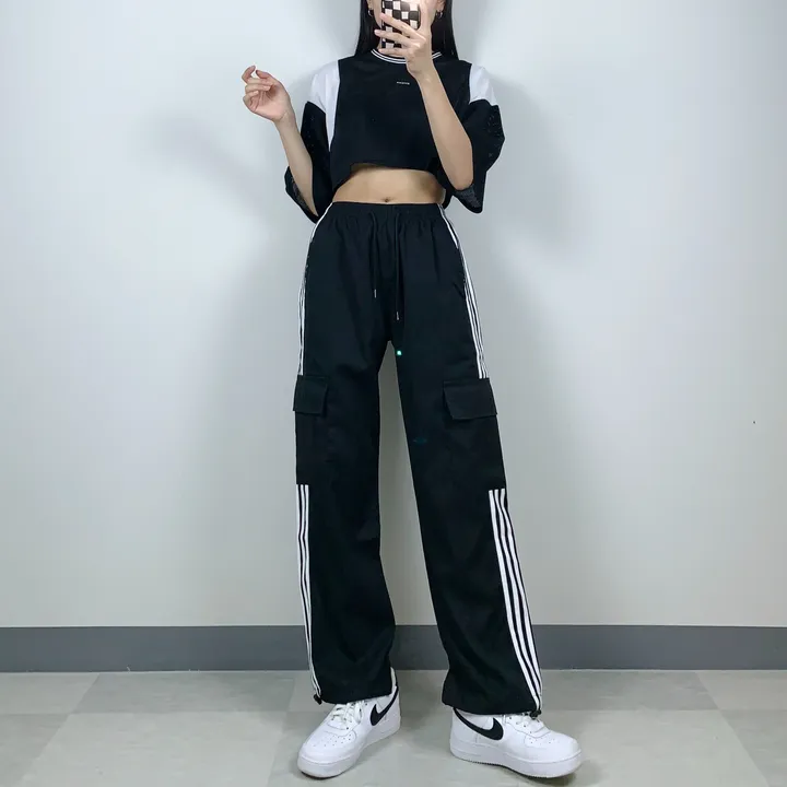 3트랙M 와이드 하이웨스트 스트링 2way 트레이닝 조거 바지 밴딩 팬츠 Y2K 유니크 빈티지 힙한 무드 데일리 스트릿 클럽 아이돌방송댄스 댄서공연무대단체의상 상세 이미지 1