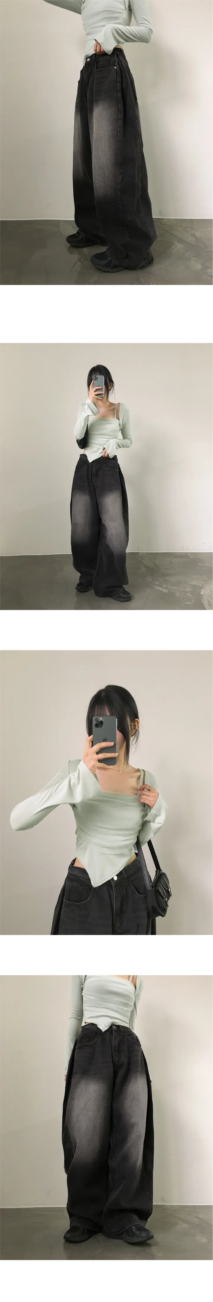 [롱,숏/5color] 코온 사이드 핀턱 벌룬핏 빈티지 워싱 롱 와이드 데님 팬츠 상세 이미지 10