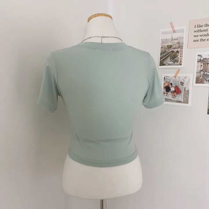 [쿨원단/크롭ver] 쿨 아이스 냉장고 필라테스 운동복 슬림 크롭 숏 반팔 티셔츠 상세 이미지 44