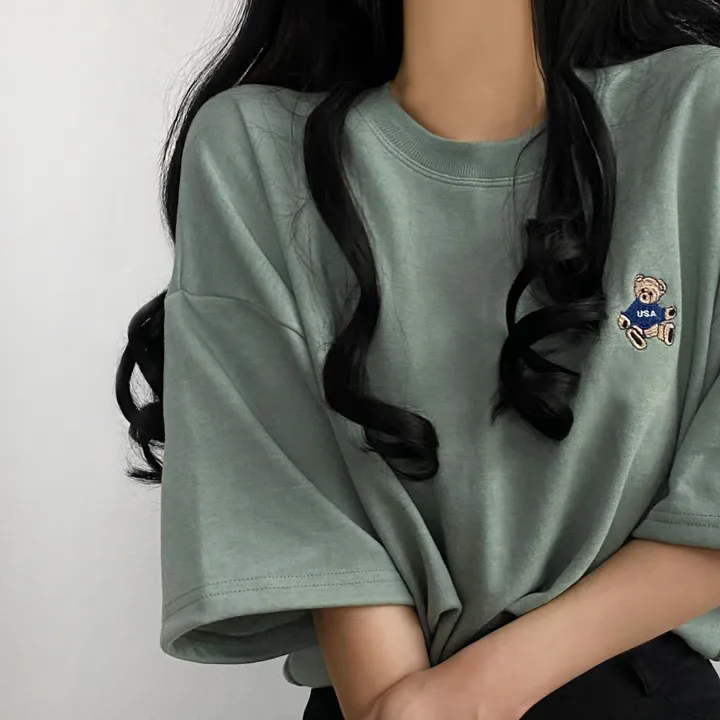 [예쁨/데일리] 베어 라벨 자수 오버핏 반팔티T 상세 이미지 11