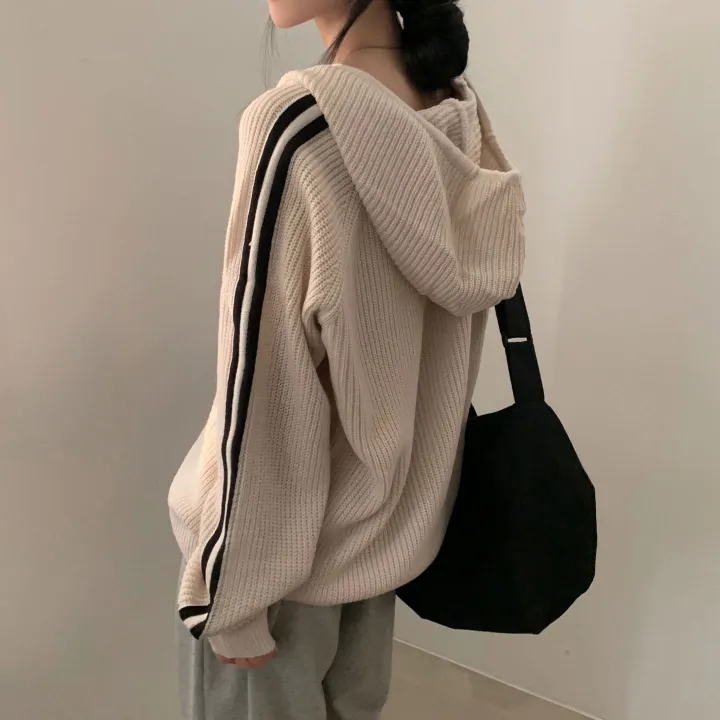[투웨이!/저렴이XX] 펌킨 배색 라인 투웨이 오버핏 후드집업,니트가디건 - 4color 상세 이미지 15