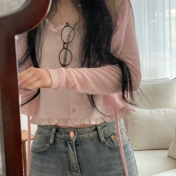 6color 루니 여리핏 리본 시스루 롱슬리브 가디건 상세 이미지 45