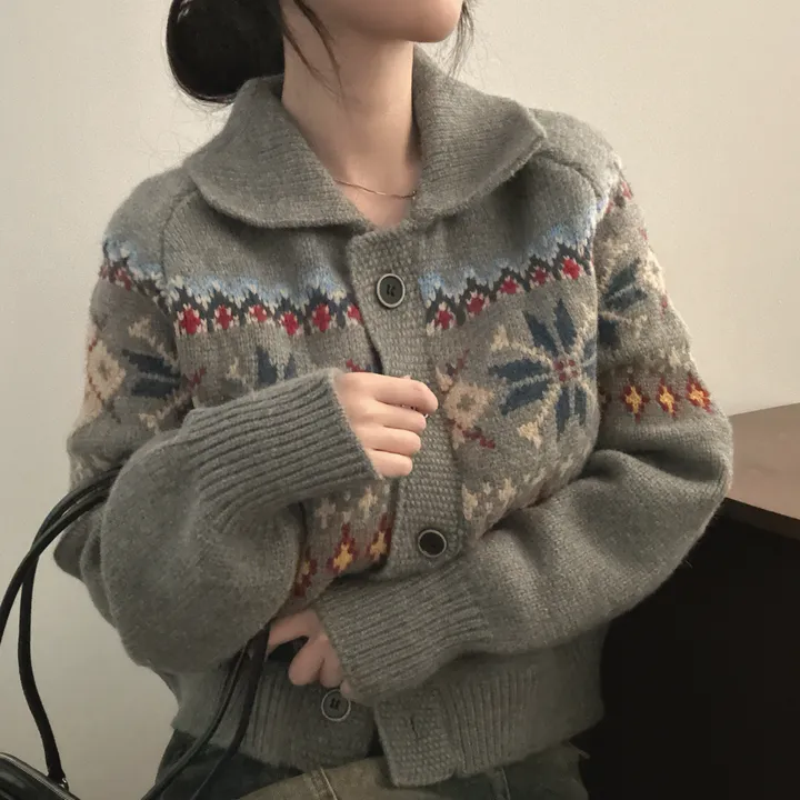 [실물대박,왕도톰~!] 눈꽃 자카드 카라넥 루즈핏 니트 가디건 2color 상세 이미지 18