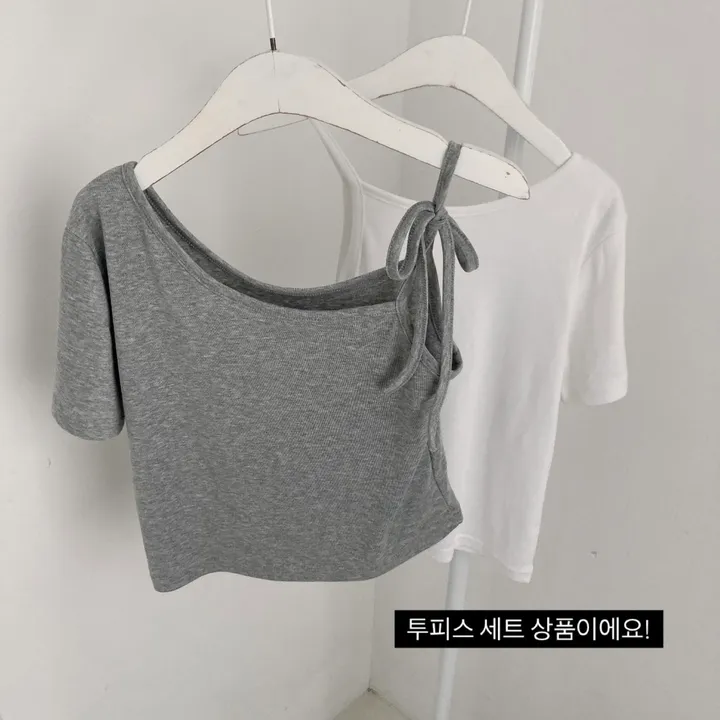 [set/핏보장] 리본 배색 레이어드 반팔 티셔츠 투피스 세트 3col 상세 이미지 4