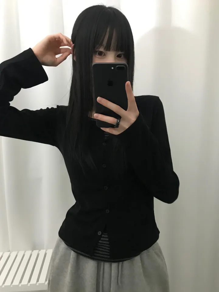 :일체형: 도즈 스트라이프 레이어드 라운드넥 여리핏 긴팔 가디건 티셔츠 (2color) 상세 이미지 9