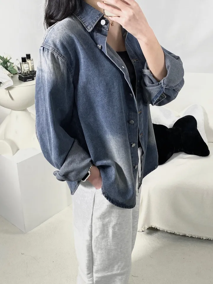 [S,M] 데님 워싱 루즈핏 셔츠+반바지 set 상세 이미지 19