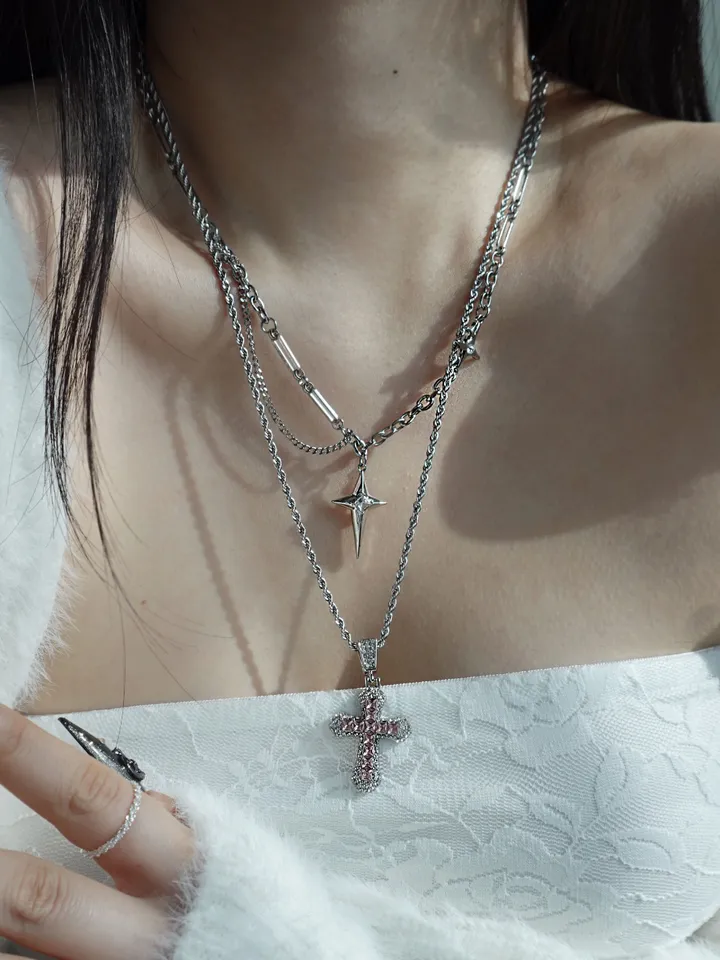 [s.steel/3color] bold cubic cross necklace | 볼드 큐빅 십자가 목걸이 상세 이미지 37