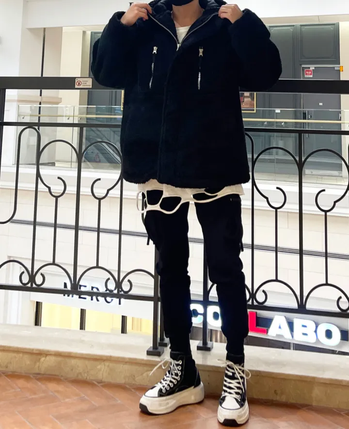 덤블 헤비 양털 패딩 오버핏 투웨이 스트링 후리스 뽀글이 후드 집업 자켓 점퍼 상세 이미지 69