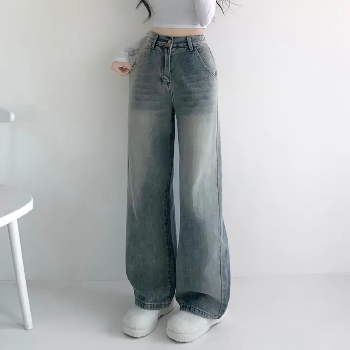 당일출고🚀[특가❤/핏보장] 선데이 원버튼 뒷밴딩 사이드 빈티지 워싱 하이웨스트 와이드 바지 데님팬츠 청바지 사계절청바지 상세 이미지 7