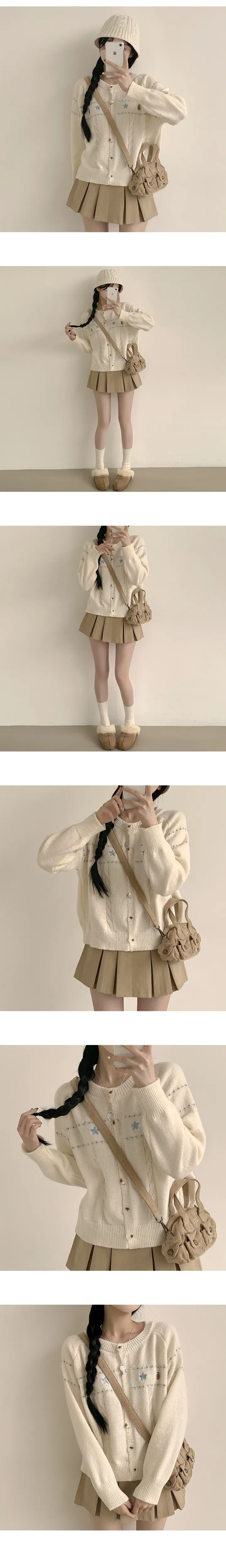 [러블리~/자수포인트!] 귀여움 가득, 꽈배기 라운드 자수 루즈핏 긴팔 니트가디건 (3color) 상세 이미지 3