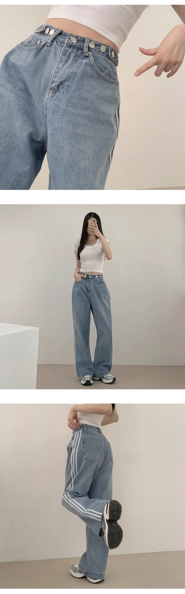 청바지도 2WAY! [3줄트랙/허리비죠] 초초 3줄트랙 삼선 와이드 조거 스트링 투웨이 데님팬츠 2color 상세 이미지 6