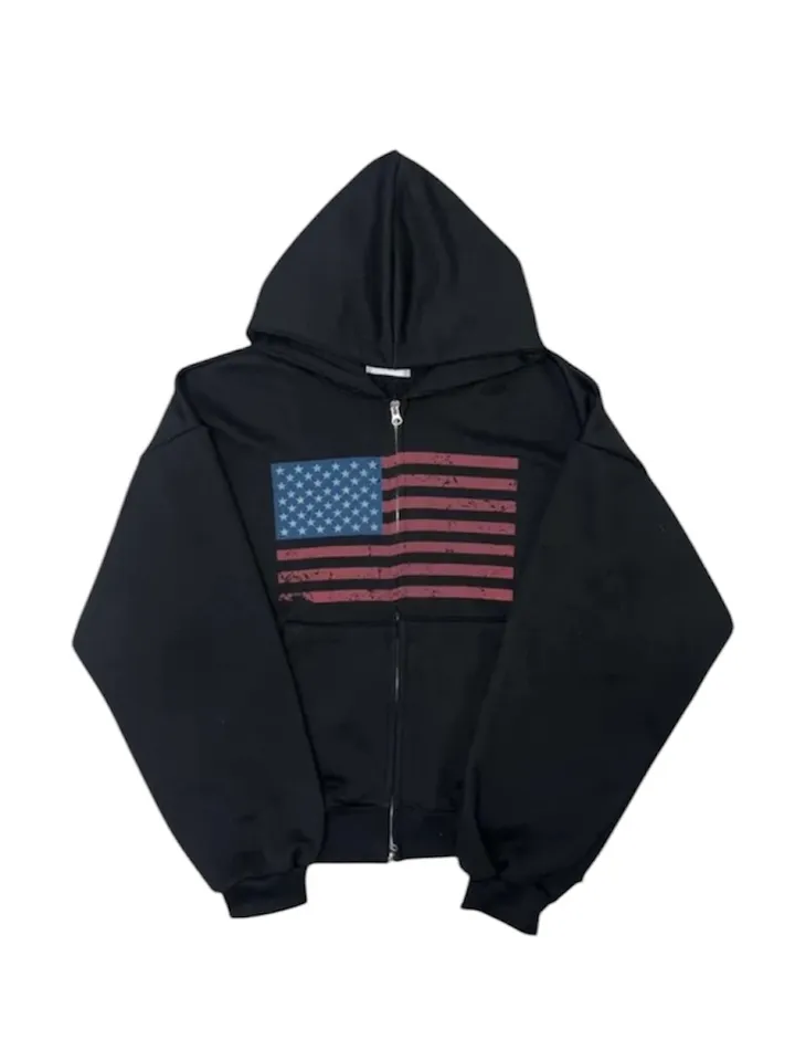 (쭈리ver) American flags cropped hooded zip-up [2color] 상세 이미지 24