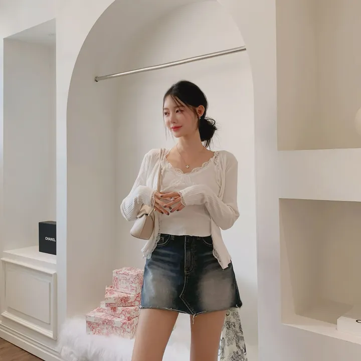 [부분 당일배송🤍나시가디건set/벚꽃룩🌸] 슈디 레이스 끈나시 + 레이스 긴팔 골지 가디건 세트 데일리룩 데이트룩 벚꽃룩 발레코어 여리여리 여리핏 레이스가디건 레이스나시 상세 이미지 9