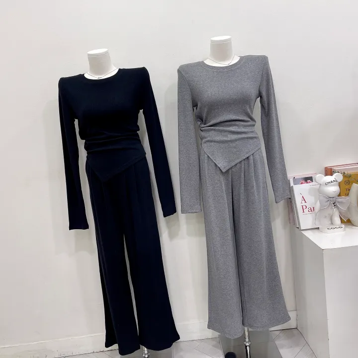 [글램핏/set]*핏보장* 봄신상 간절기까지 쭉~ 꼬임 언발 사선 슬림핏 핀턱 와이드팬츠 밴딩슬랙스 버튼 지퍼 하객룩 캐주얼  소재탄탄 꾸안꾸 데일리 멜팅 투피스 세트 3color 상세 이미지 14