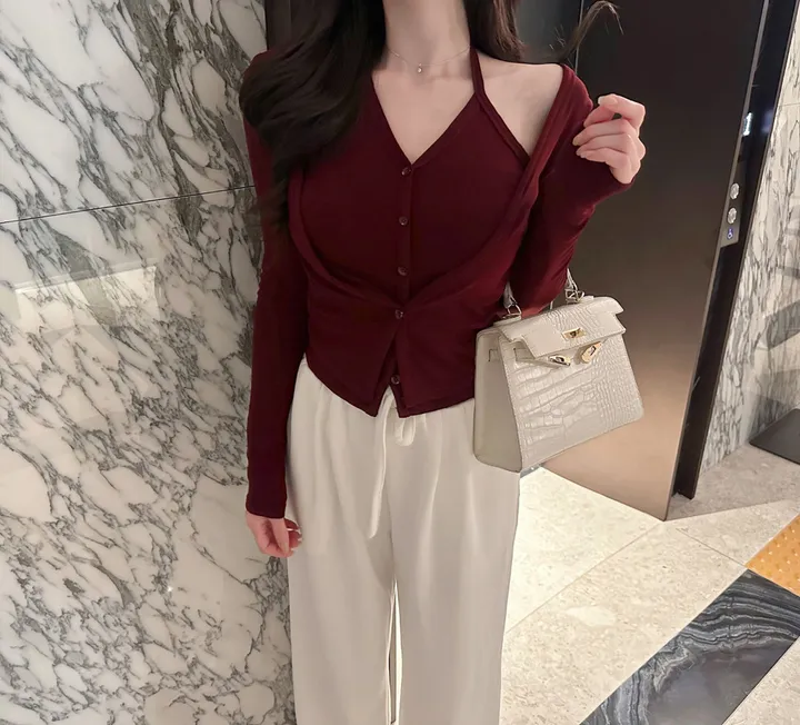 오묘한컬러감🌹*뷰엘단독* 아망 홀터넥 나시 가디건 투피스 세트 레이어드 가디건 봄가디건 상세 이미지 25