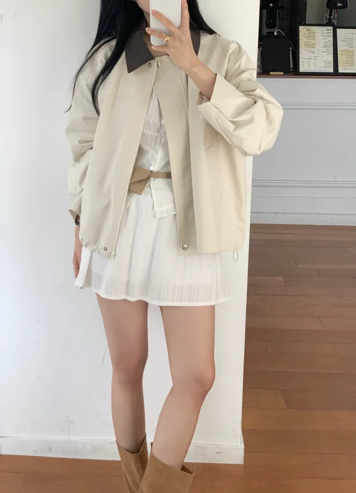 [🌷봄아우터/당일출고] 배색 카라 오버핏 야상 자켓 (숏야상/야상점퍼) 상세 이미지 6