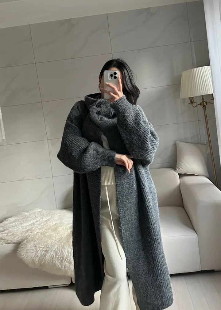 [아이당일] *도톰따숩 터틀넥 울 숄 빅카라 꽈배기 뜨개 니트 맥시롱가디건 울롱코트 울가디건(5color) 상세 이미지 22
