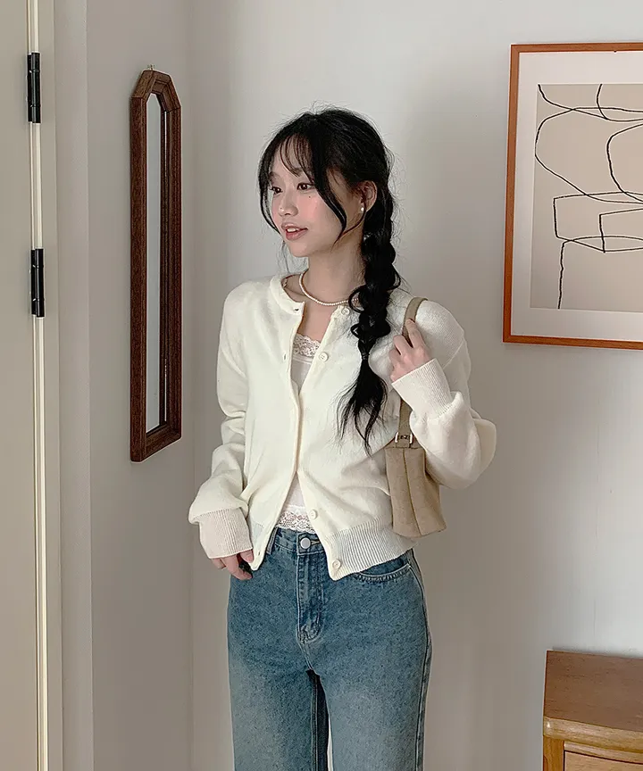 [데일리강추💗] 블러 라운드넥 가디건 봄 가을 / 출근룩 긴팔니트 봄가디건 가을가디건 하객룩 데일리룩 클래식블랑 상세 이미지 46