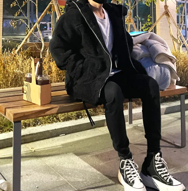 덤블 헤비 양털 패딩 오버핏 투웨이 스트링 후리스 뽀글이 후드 집업 자켓 점퍼 상세 이미지 89