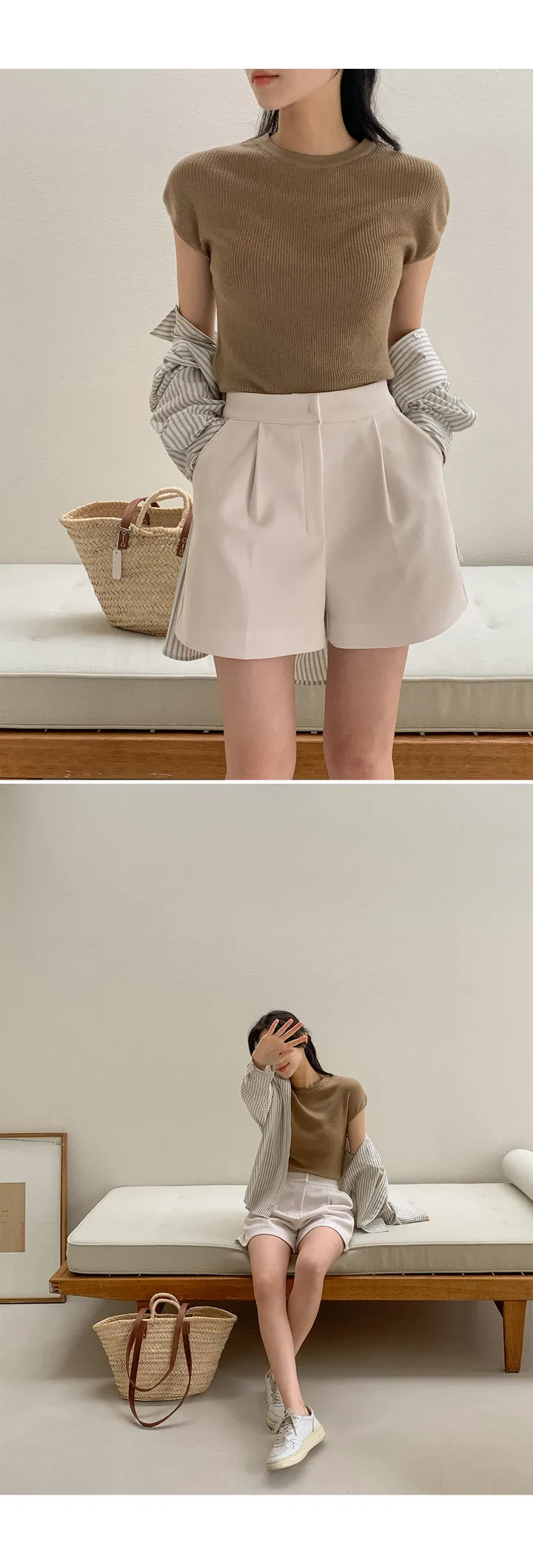 [여름🌿][1만장돌파/XS-XL/반품률ZERO🖤][자체제작] 라이프 쫀득 원핀턱 하프 슬랙스 상세 이미지 41