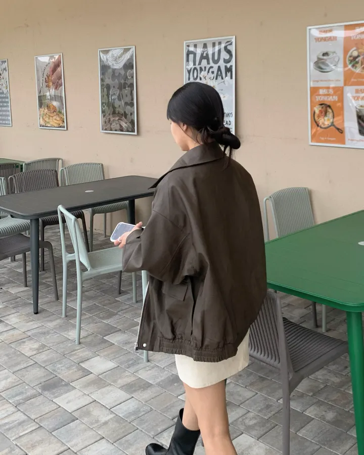 <미리 봄🌸/찐오버핏> 데이 오버핏 카라 블루종 레더자켓 - 2color 상세 이미지 7