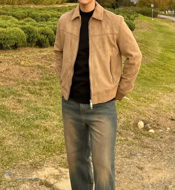 당일출고![단독/시밀러룩] 봄 가을 스웨이드 자켓 크롭 오버핏 워싱 청치마 청바지 커플룩 상세 이미지 19