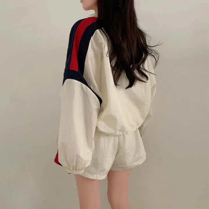 [✨2천장돌파✨]최애핏, 바스락 오버핏 바람막이 배색 집업 반바지 트레이닝 투피스 세트 상세 이미지 46