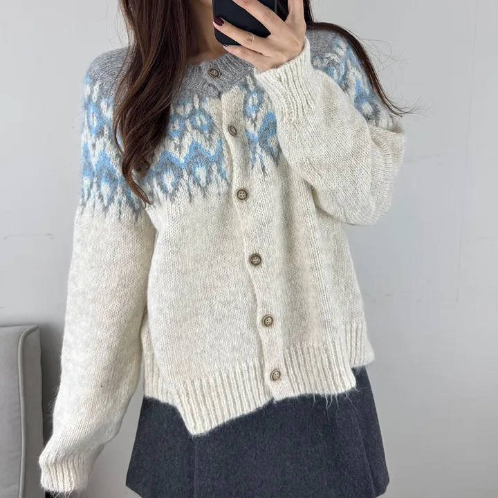 [당일발송] 3Color 앙고라 다이아 노르딕 니트 긴팔 가디건*1363 상세 이미지 6