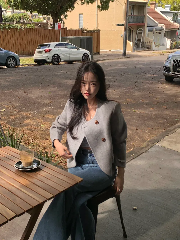 [*핸드메이드/울78%] 부드러운 투버튼 노카라 울/모 크롭 가을 코트 자켓-2col 상세 이미지 6