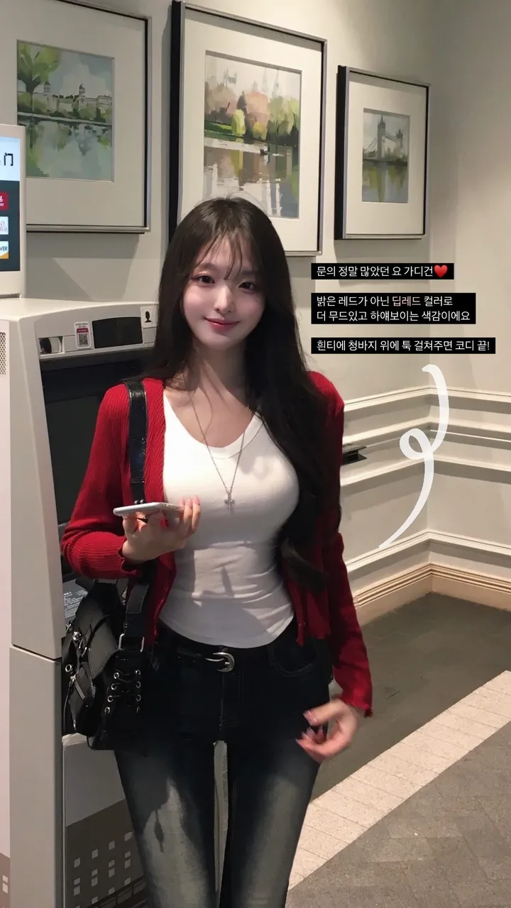 [ 색감예쁜 ] 카니 골지 레드 크롭 가디건 상세 이미지 5