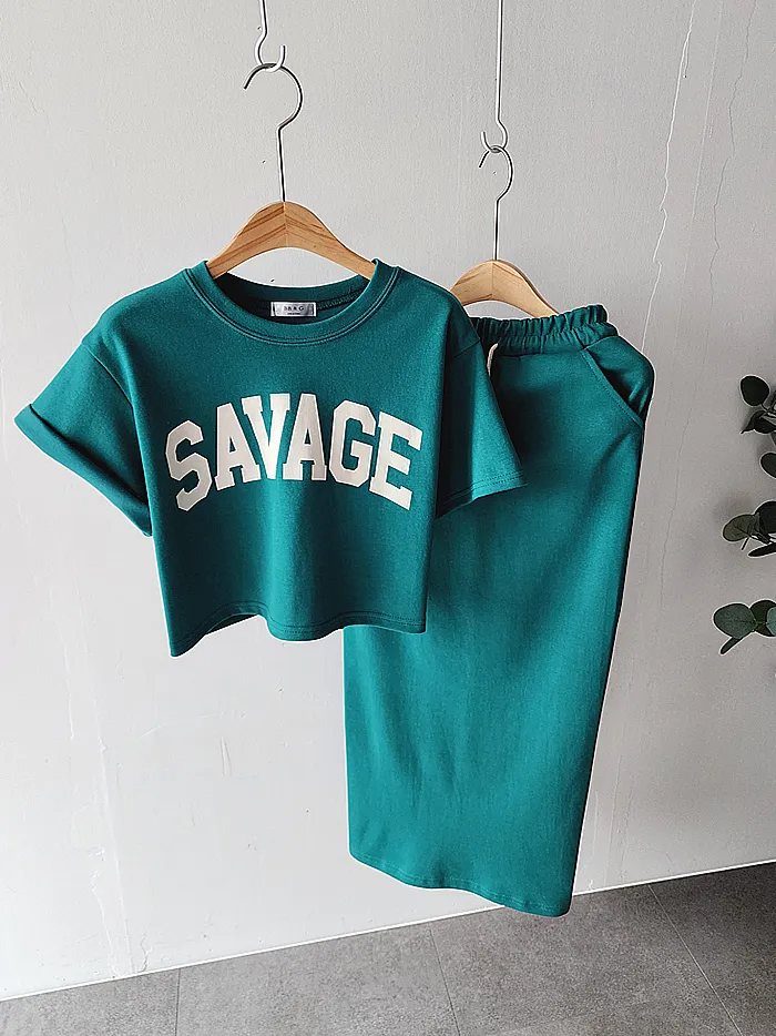 (깐깐한초이스 무료배송) 세비지 크롭티 롱스커트 코디세트 [3color 그린 라이트그레이 블랙] 상세 이미지 7