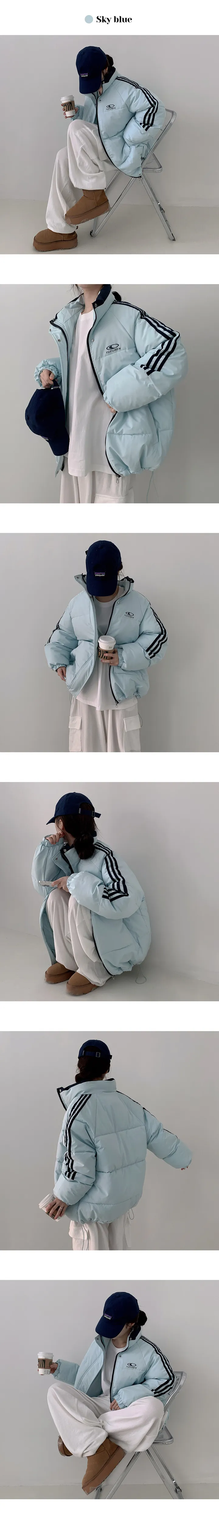 [힙한무드!/핏조절O/블록코어] 포렌 오버핏 하이넥 프린팅 배색 라인 패딩 (5color) 상세 이미지 11