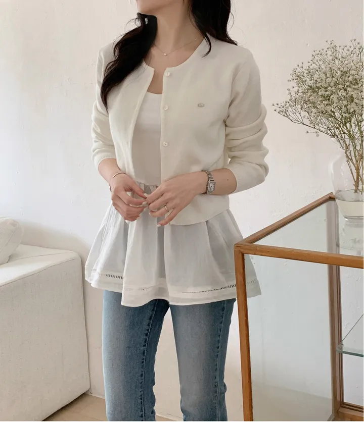 [봄신상/페미닌] 치즈 라운드니트가디건 4color 울 크롭 베이직 핑크 회색하늘색노란색 벚꽃 레이어드 상세 이미지 32