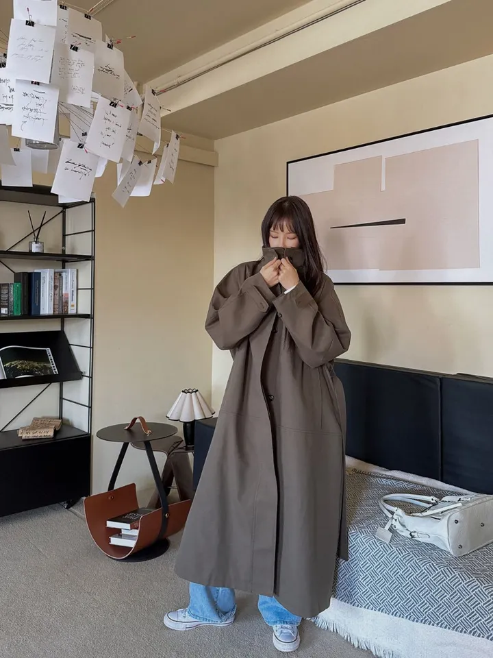 로제 하이넥 오버핏 트렌치코트, 베이직 페미닌 데일리 꾸안꾸 데이트 출근룩(3컬러) 상세 이미지 50
