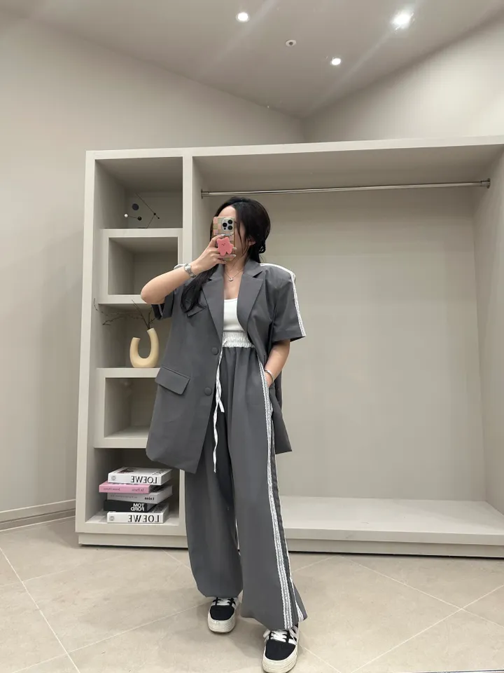 (프리미엄,핏보장,빅사이즈가능)트렌디한 자수레이스 배색 자켓팬츠세트 상세 이미지 21