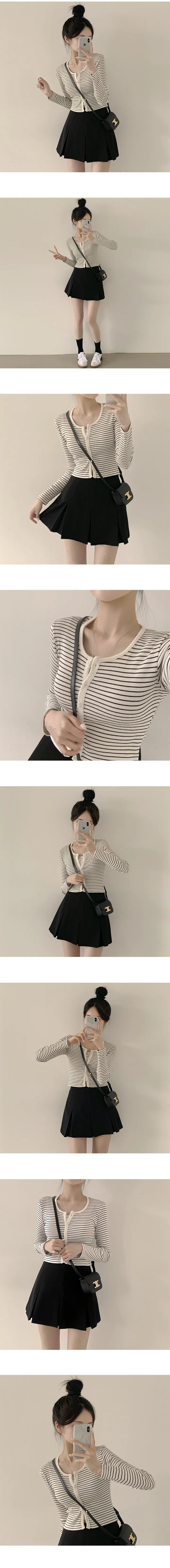 [꾸안꾸/날씬핏] 부드러워요, 배색 단가라 크롭 긴팔 가디건 (4color) 상세 이미지 2