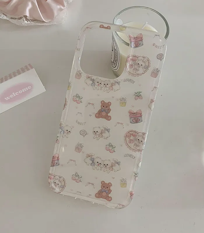 [스트랩set] 아기동물들 아이폰케이스 귀여운 고양이 베어 곰 스트랩 줄 키링 봄 보라 핸드폰 그라데이션 케이스 12 13 11 14 15 프로 맥스 상세 이미지 3