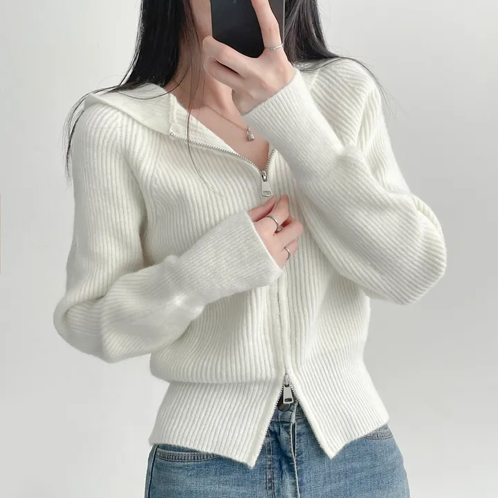 🚚당일출고🚚[부드러움] 허리잘록 여리핏 투웨이 후드 골지니트 집업 상세 이미지 29