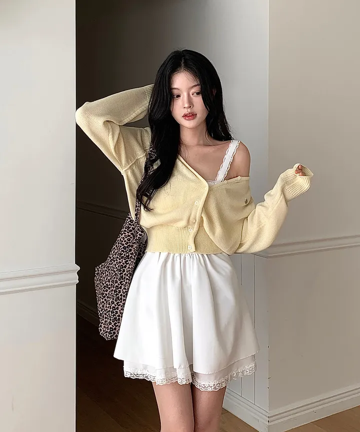 [데일리가디건💗] 데이쥬 팬던트 루즈핏 레이어드 브이넥 니트 가디건 봄 여름 가을 / 벚꽃룩 캠퍼스룩 데일리룩 클래식블랑 상세 이미지 27