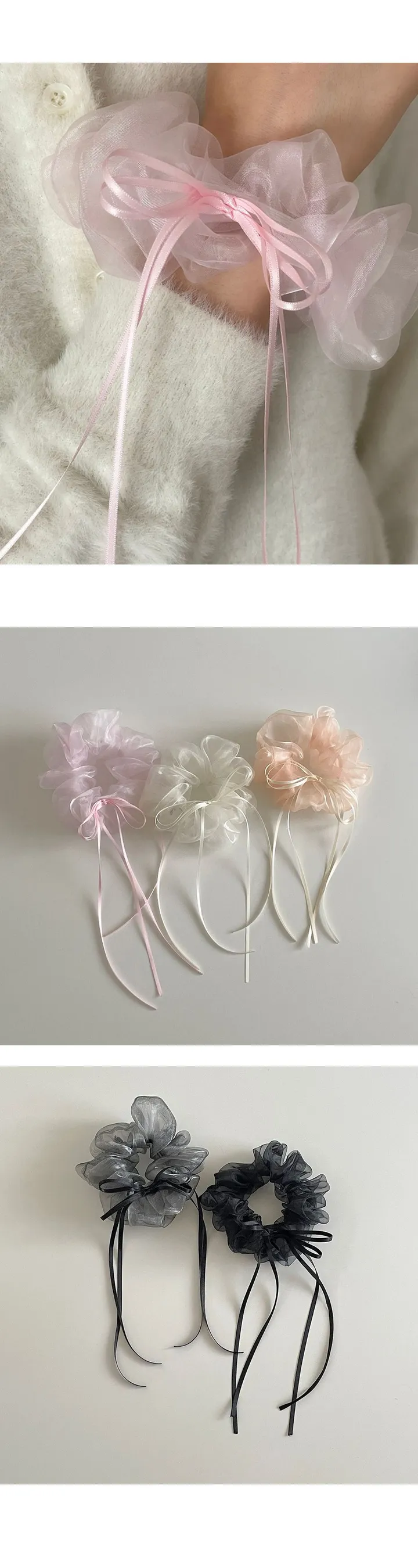 오늘출발🎀 제너 새틴 리본 발레코어 포인트 헤어 곱창 머리끈 (6color) 상세 이미지 5