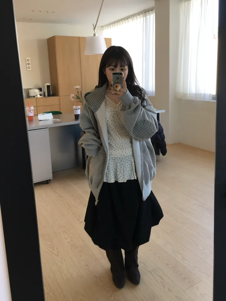 (*주문폭주 입고지연*)(2 color) 체크 패치 투웨이 후드집업 상세 이미지 6