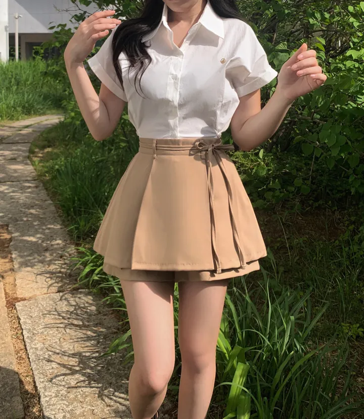 [자체제작] 아토 핀턱 와이드 밴딩 미니 스커트 팬츠 (치마바지,핀턱스커트,팬츠,숏팬츠,벨트팬츠,울스커트,기모스커트,핀턱슬랙스,울미니스커트,미니스커트,핀턱미니스커트) 상세 이미지 35