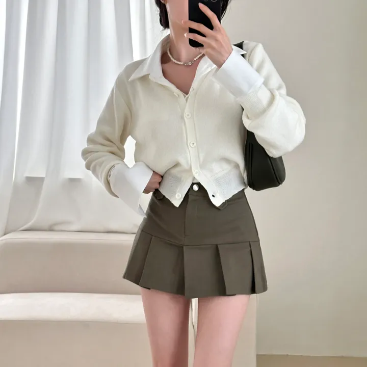 [허리잘록~/벚꽃룩!] 데일리 무지 브이넥 크롭 긴팔 니트 가디건 - 5color 상세 이미지 24