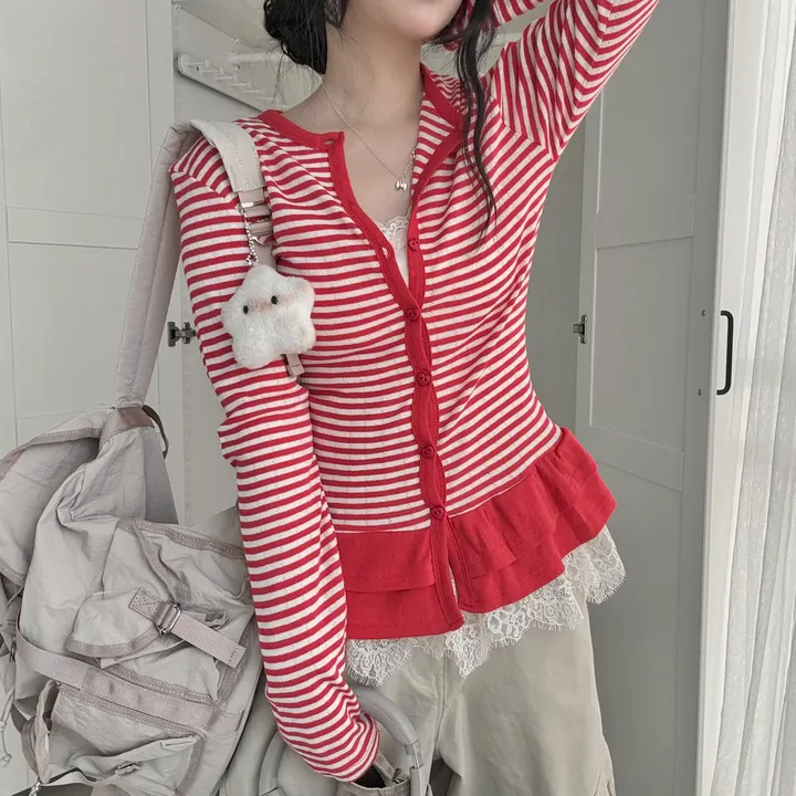 [하트단추🖤/스카시 펀칭] 말라핏 스트라이프 프릴 가디건 상세 이미지 41