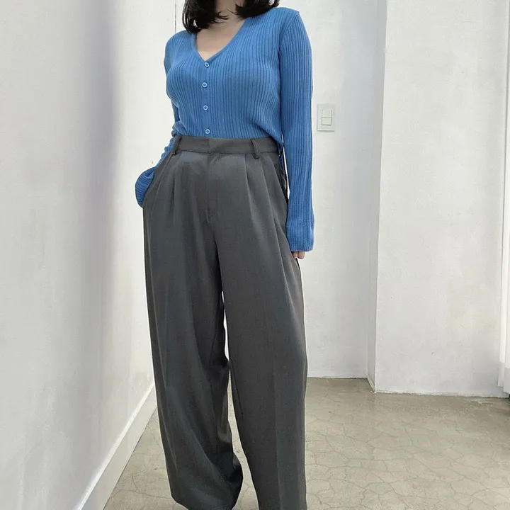 [빅사이즈/봄 필수템🌸] 반해 버튼 브이넥 골지 슬림 사선 가디건 상세 이미지 11