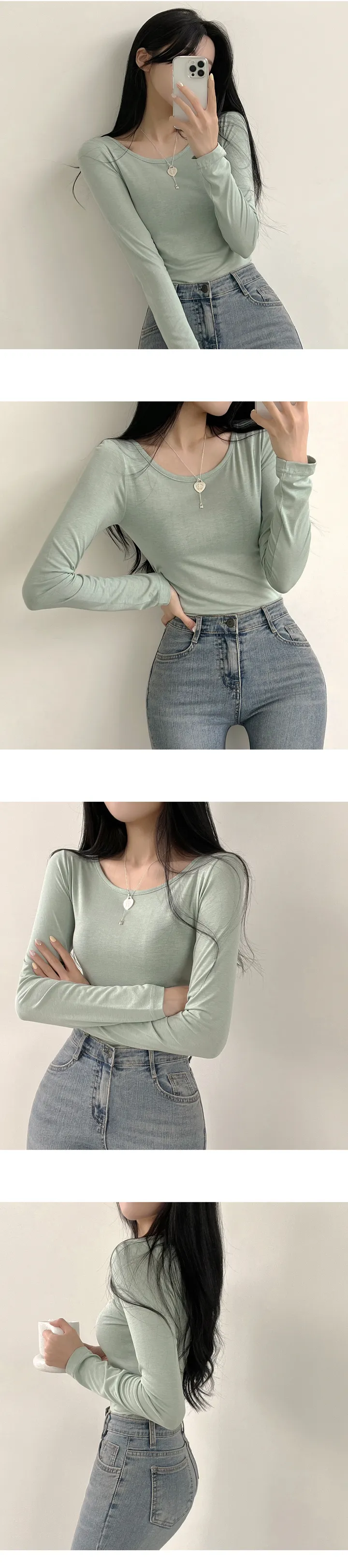 [필수템/기본티종결!] 색감맛집, 데일리 유넥 무지 긴팔티셔츠 (9color) 상세 이미지 3