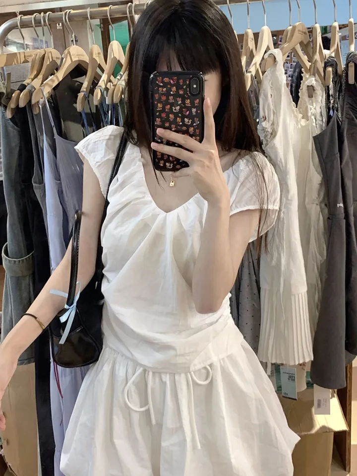 [봄신상💗/2pc세트]퓨어블 셔링 브이넥 블라우스 + 펌킨 스커트 투피스 코디set 상세 이미지 7