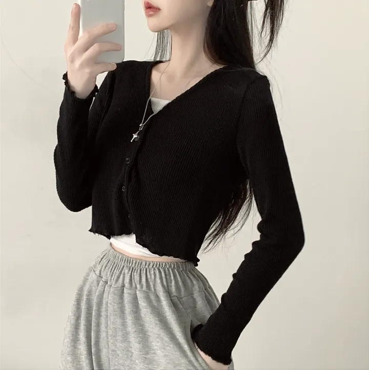 [봄신상/색감맛집] 물결 니트 브이넥 크롭 가디건 상세 이미지 26