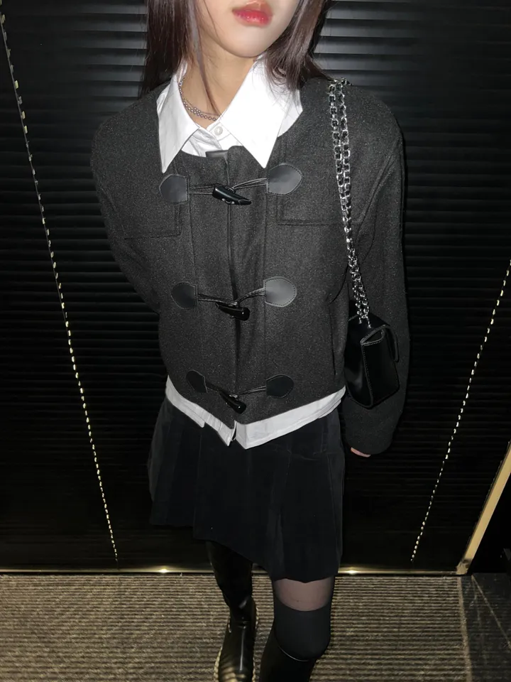 [24재입고] 윈터 더플 코트 크롭 자켓 (Black) 상세 이미지 15